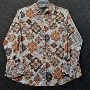 Rachel Zoe Women's Medallion Paisley Button Down Blouse Size Medium
